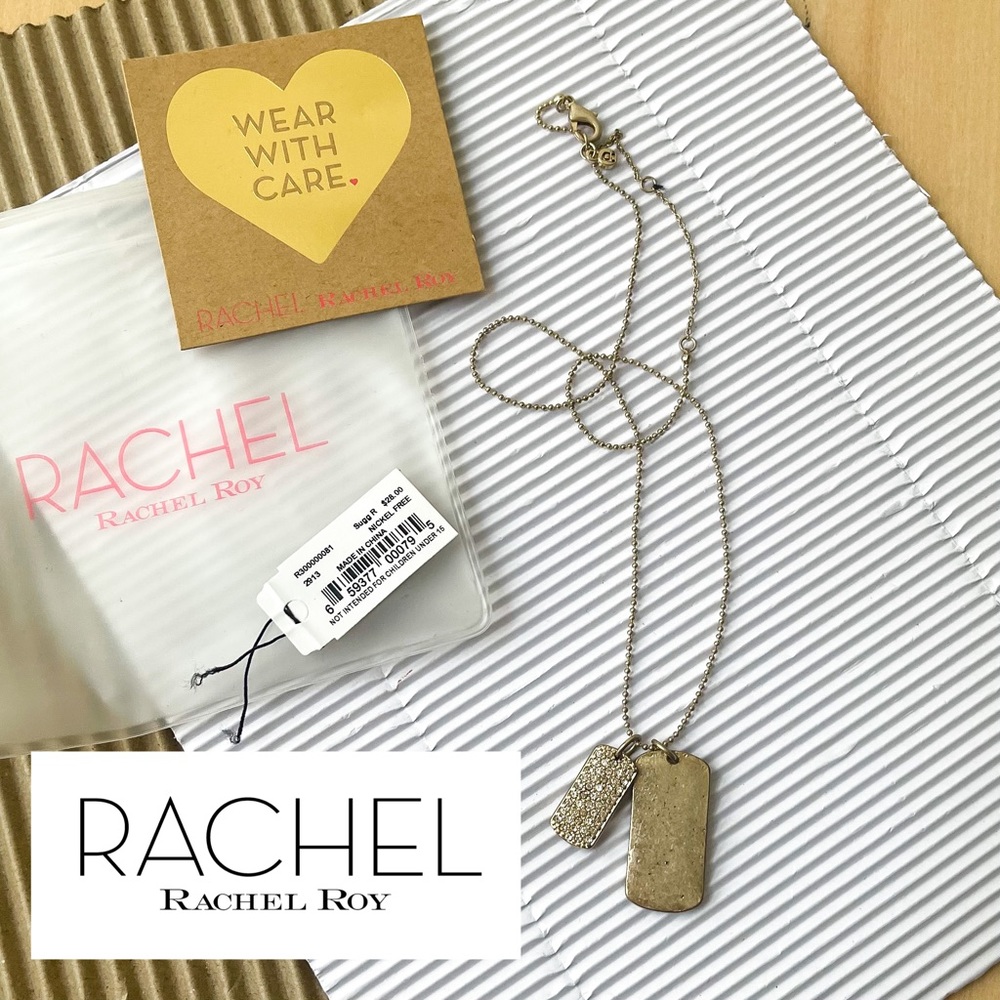 RACHEL Rachel Roy Mini Double Dog Tag Pave gold necklace